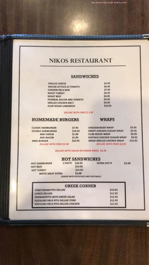 Online Menu of Nikos Restaurant and Bar Restaurant, Parkhill, Ontario ...