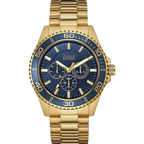 Guess Men's Blue Dial Gold Tone Steel Chaser Watch