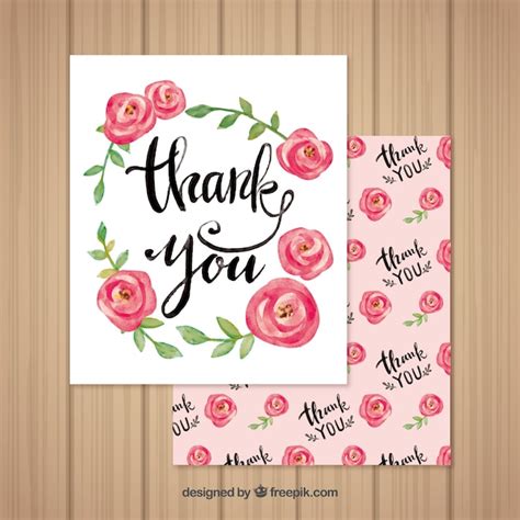 Free Vector | Pretty thank you card of watercolor roses