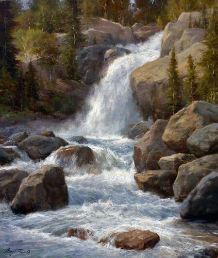 Peter Bojthe | Waterfall paintings, Landscape paintings, Waterfall art