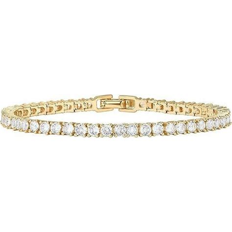 PAVOI 14K Gold Plated Cubic Zirconia Classic Tennis Bracelet | Yellow Gold Jewelry for Women | 7 ...