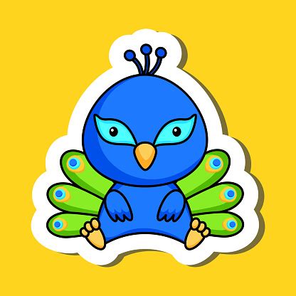 Cute Cartoon Sticker Little Peacock Logo Template Mascot Animal ...