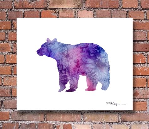 Purple Bear Art Print Abstract Watercolor Painting Wall | Etsy