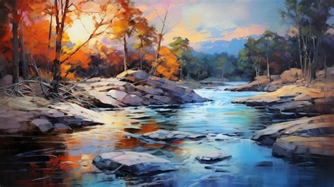 Premium AI Image | Autumn River A Dramatic Landscape Oil Painting