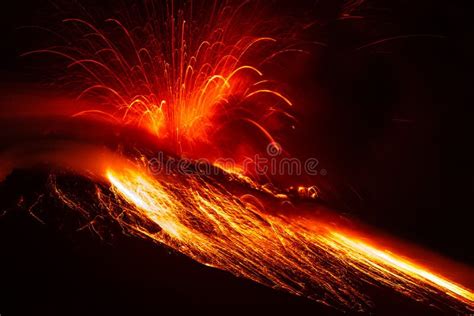 Tungurahua Volcano Powerful Eruption by Night Stock Photo - Image of ...