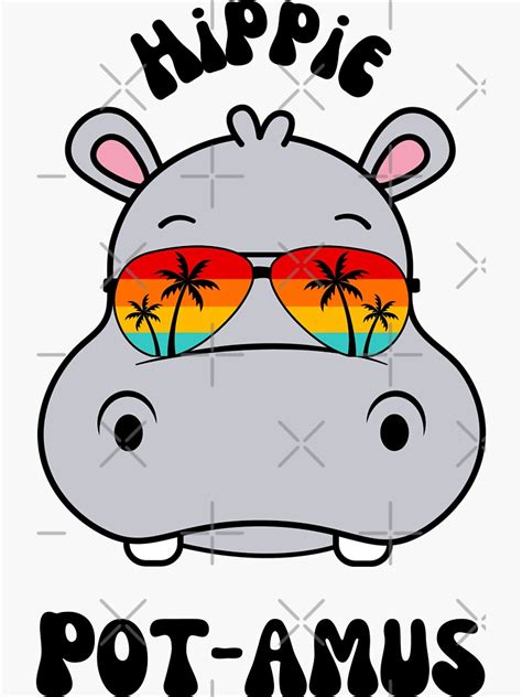 "Cool cartoon hippo, Funny hippo wearing 70s hippy retro sunset funky ...