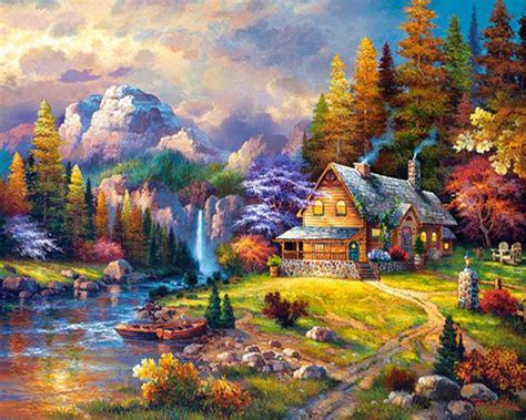 Painting Cabin Diamond Painting | Landscape paintings, Painting, Diamond painting