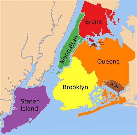 Map of New York City boroughs - Map of the five boroughs of New York City (New York - USA)
