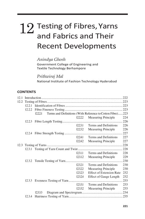 (PDF) Testing of Fibres, Yarns and Fabrics and Their Recent Developments