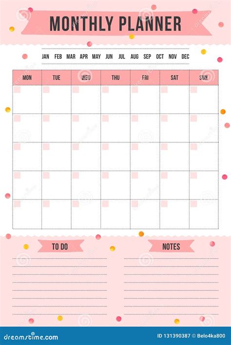 Monthly Planner Page with Place for Notes. Stock Vector - Illustration of printable, organizer ...