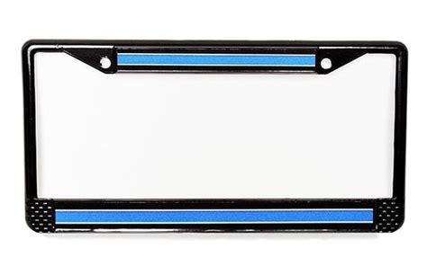 Black Metal License Plate Frame Thin Blue Line Reflective