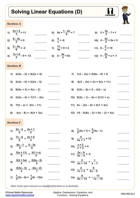 Algebra 1 Equations Worksheets