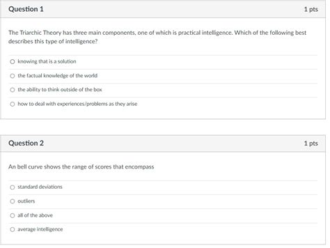 Solved Question 1 1 pts The Triarchic Theory has three main | Chegg.com