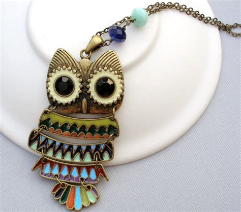 Long Owl Necklace Vintage Style Owl Pendant with by Beeskers