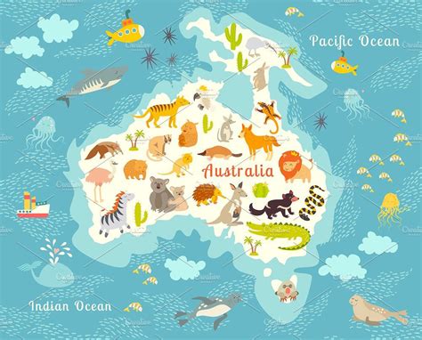 Animals world map, Australia | Australia map, Australia art print, Posters australia