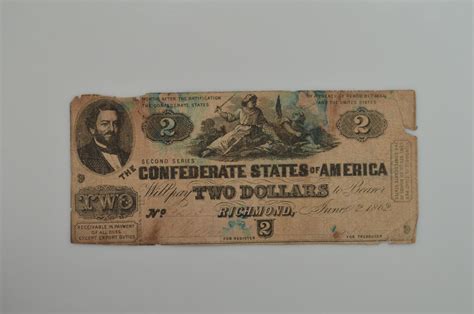 June 2, 1862 $2 Dollar Confederate States of America Richmond, VA Note ...