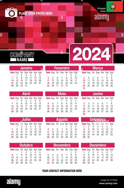 Useful wall calendar 2024 with design of red colors mosaic. Format A4 ...