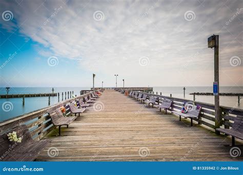 The Fishing Pier in North Beach, Maryland. Stock Photo - Image of town ...