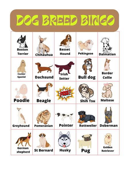 Childrens bingo game with breeds of dogs animal bingo for kids printable bingo game with large ...