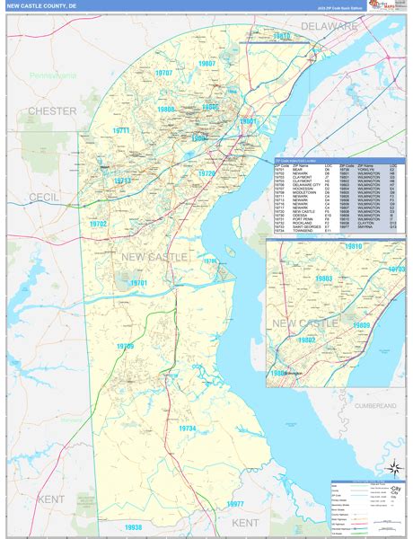 New Castle County, DE Zip Code Wall Map Basic Style by MarketMAPS ...