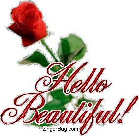 Hello Beautiful Single Red Rose Glitter Graphic, Greeting, Comment, Meme or GIF