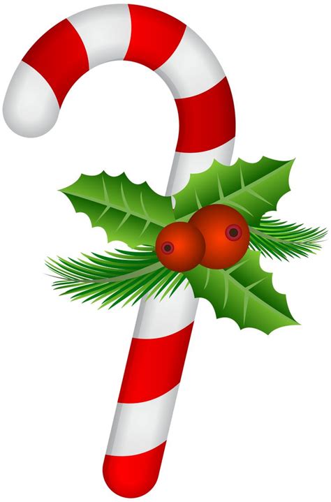 Candy Cane with Holly Transparent PNG Clip Art (With images ...