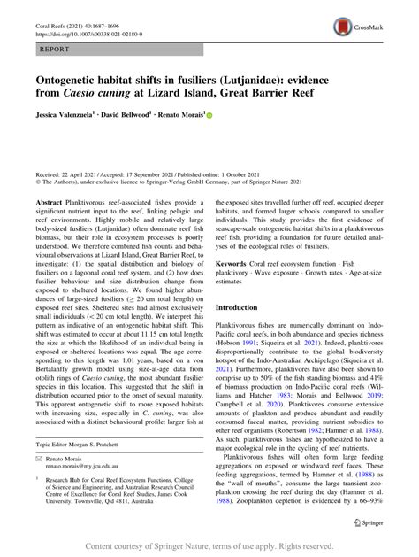 Ontogenetic habitat shifts in fusiliers (Lutjanidae): evidence from ...