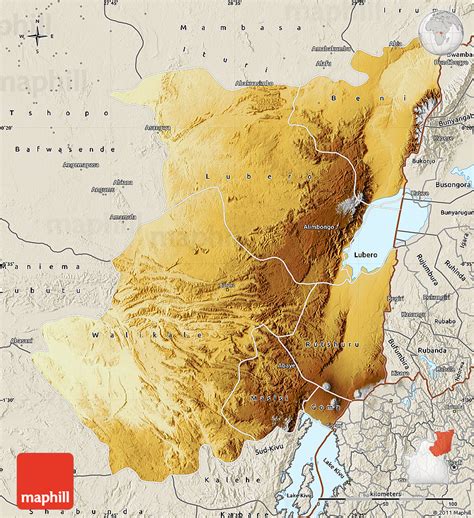 Physical Map of Nord-Kivu, shaded relief outside