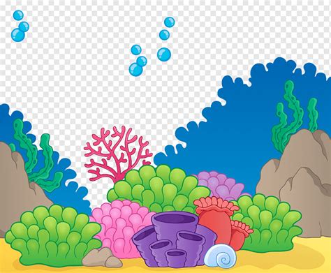 Multicolored coral reefs illustration, Cartoon Illustration, sea creatures, shading, computer ...