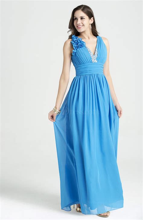 Cornflower Blue Glamorous V-neck Sleeveless Chiffon Sequin Plus Size ...