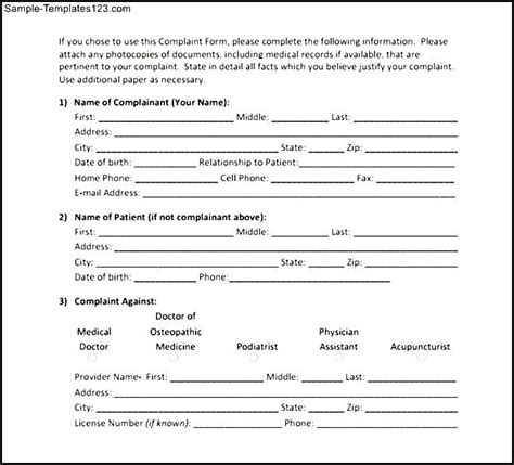 Patient Complaint Form Sample Sample Templates Sample Templates ...