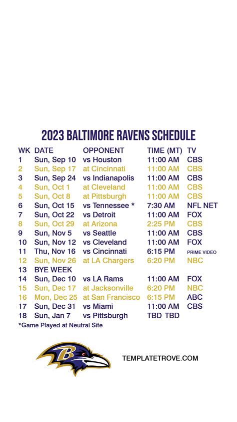 Baltimore Ravens 2024 Home Schedule - Alexi Austina