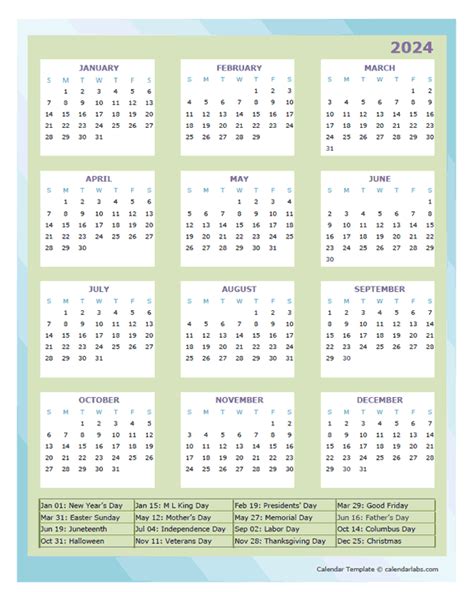 Calendar Labs Printable 2024 Calendar - Hanna Felicity