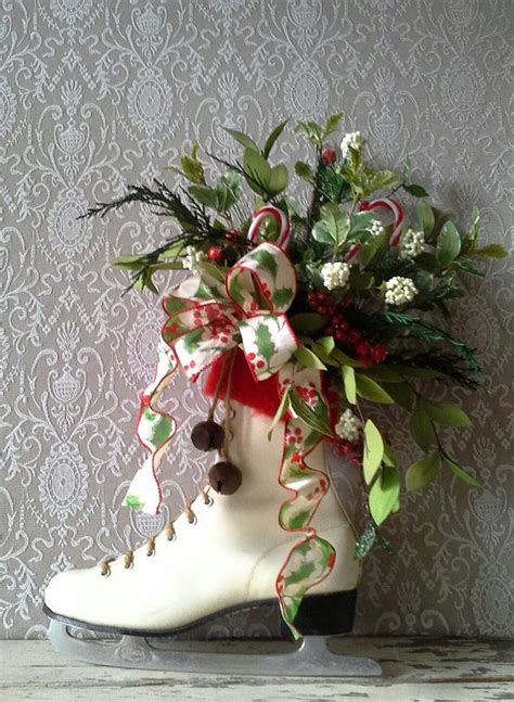 Christmas decor, Decorated Ice Skate, Christmas Ice skate , Wreath, Wall decor, Christmas ...