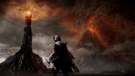 Male character near volcano and tower wallpaper, Mordor, The Eye of Sauron, mountains, lava HD ...