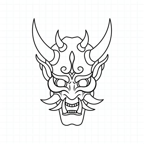 Hand drawn Japanese Oni demon mask coloring page, Vector illustration ...