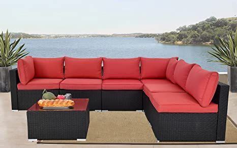 LAUSAINT HOME 2022 Patio Furniture Set, 7PCS Outdoor All Weather Wicker Sectional Sofa Set ...