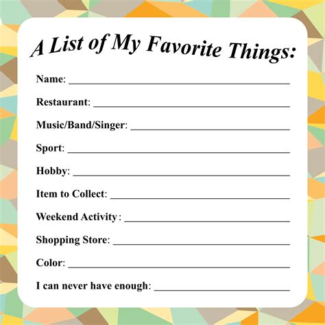 My Favorite Things Template - 10 Free PDF Printables | Printablee