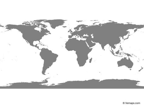 Grey Map of the World with Antarctica - Equirectangular projection | Free Vector Maps | World ...