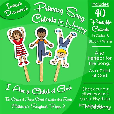 I Am a Child of God Song Cutouts for NURSERY, Latter-day Saint LDS Singing Time, Printable ...