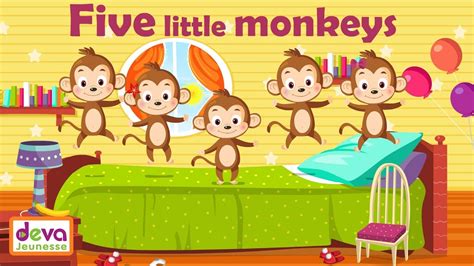 Five little monkeys jumping on the bed with lyrics ⒹⒺⓋⒶ Nursery Rhymes Collection - YouTube