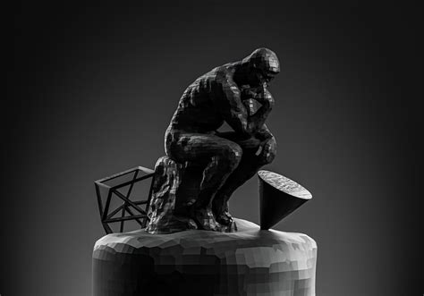 Premium Photo | Black thinking man statue and background 3d render image