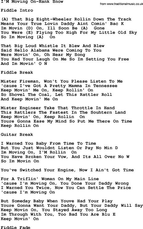 Country Music:I'm Moving On-Hank Snow Lyrics and Chords