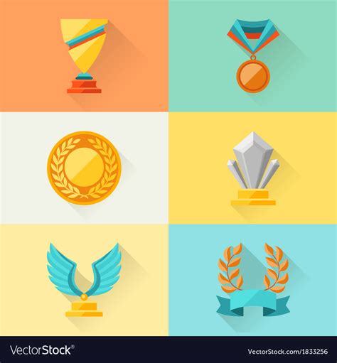 Trophy and awards in flat design style Royalty Free Vector