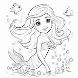Premium AI Image  Mermaid At The bottom Of Sea With Fish coloring sketch template