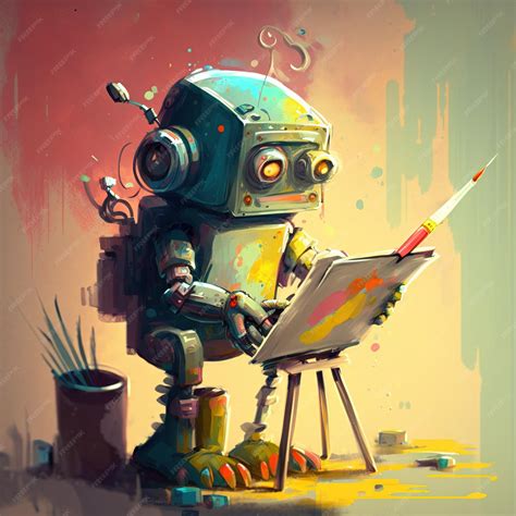 Premium Photo | Robot painting on the paper. artwork, cyber art, robot working.