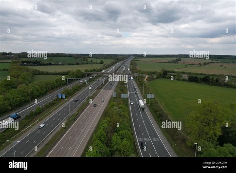 junction of the M25 motorway with the M1 motorway UK drone aerial view ...