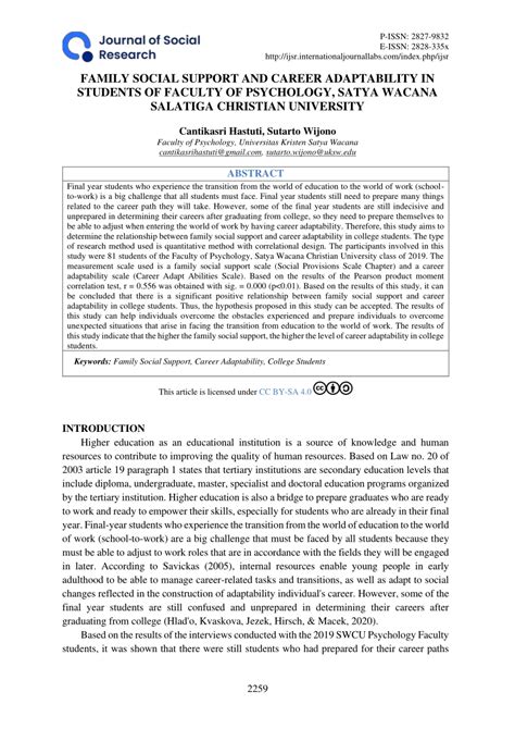 (PDF) Family Social Support and Career Adaptability in Students of Faculty of Psychology, Satya ...