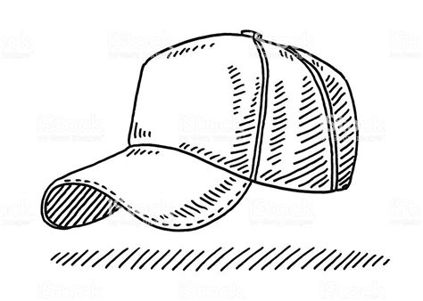 Hand-drawn vector drawing of a Baseball Cap. Black-and-White sketch ...