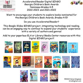 Georgia Children's Book Awards 2022-2023 Nominees Grades 4-5 Digital Book BINGO